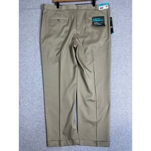 NWT Savane Dress Pants 40x30 Khaki Pleated Stretch Crosshatch Straight Fit